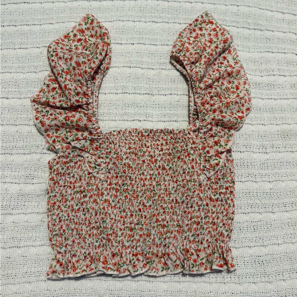 SHEIN Floral Smocked Top - White and pink